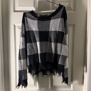 SHEIN Buffalo plaid distressed sweater
